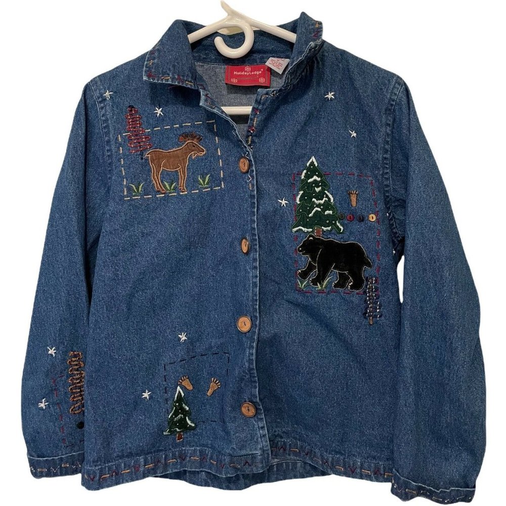 Holiday Lodge Northcrest Womens Denim J‎ Jacket Jean Snowman Size M